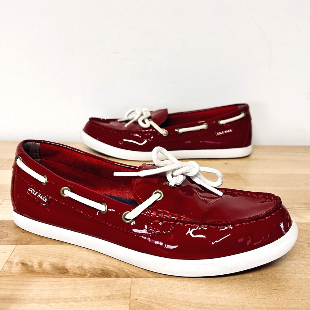 Cole Haan Red Patent Leather Boat Shoes 7B Loafers Preppy Nautical W05748